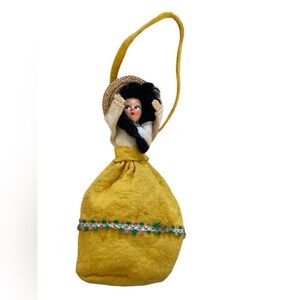 Vintage Zippered Mexican Doll Pouch Purse Wristlet